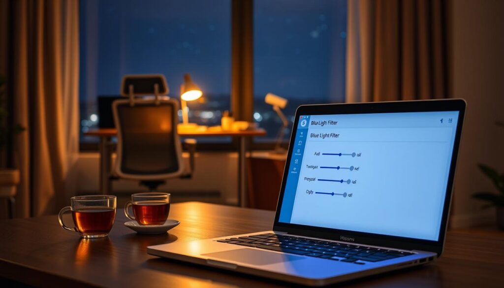 configuração do aplicativo de filtro de luz azul