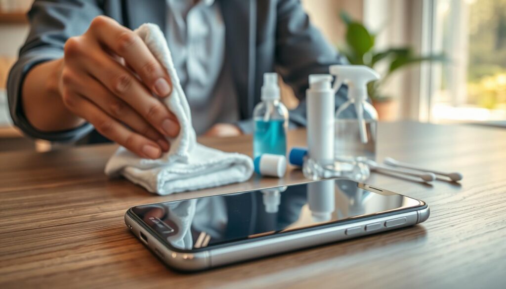 Cuidados na higienização física do celular Cuidados na higienização física do celular