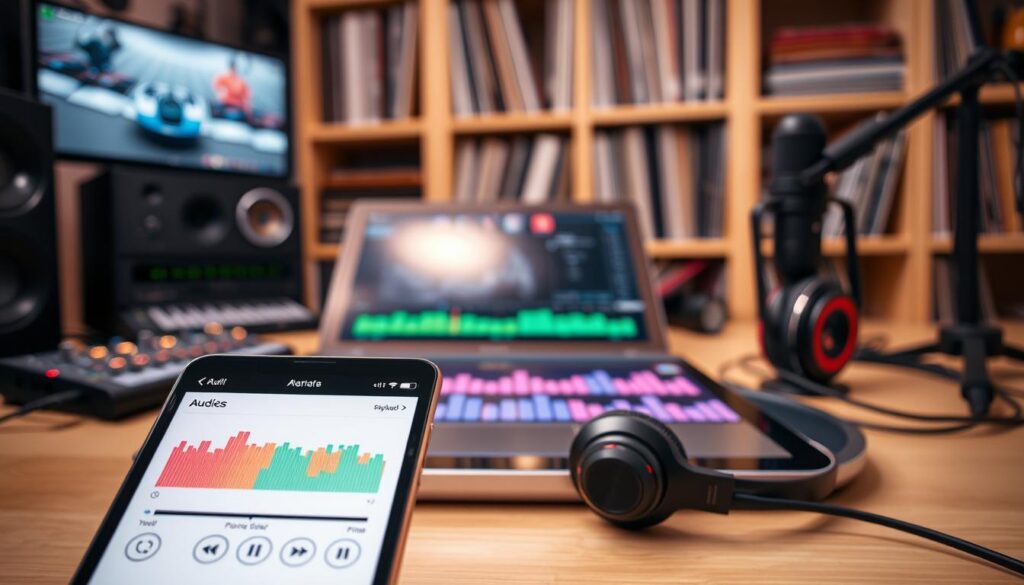 Recursos e configurações comuns nos apps de áudio Recursos e configurações comuns nos apps de áudio