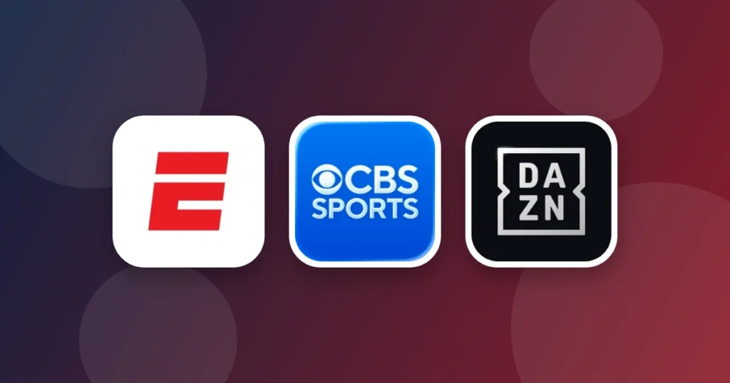 Ícones dos apps ESPN, CBS Sports, DAZN